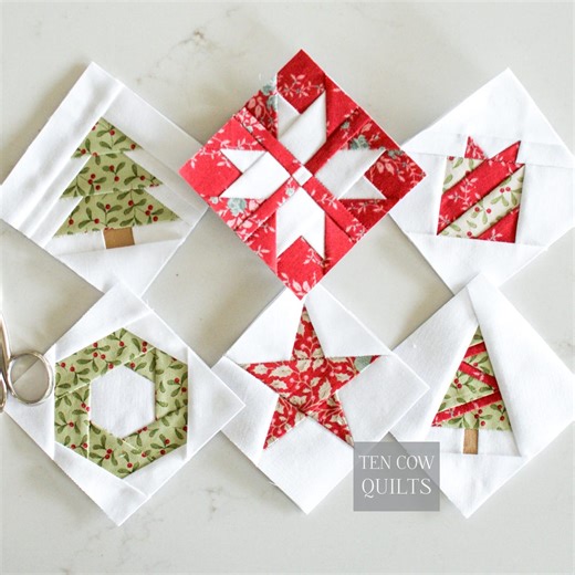 Christmas Ornament Quilt Block Patterns, Bundle, 6 Patterns, Small Mini Tiny, Pattern, Foundation Paper Pieced, FPP, PDF Download