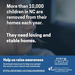 Help Raise Awareness for Foster Care in Your Community! You can make a difference by spreading the word about foster care and adoption. We’ve created free resources to help you inspire others to get involved. Together, we can create change and provide hope for children who need loving homes.  Download here: bchfamily.ck.page/awareness #FosterCare #BCHFamily #RaiseAwareness #Adoption | Baptist Children's Homes of North Carolina | Facebook
