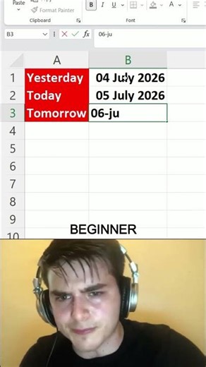 How to get yesterday, today and tomorrow’s date in excel 😱 #excel #office #spreadsheet #shorts