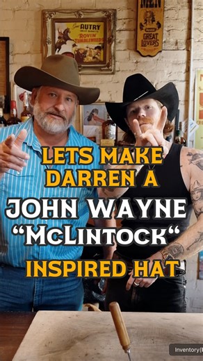 Watch me make a John Wayne “McLintock” inspired hat! My buddy Darren has waited his whole life to get a John Wayne hat and I got to say it suits him perfectly ! Stay wild | Wild Hats
