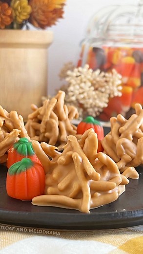Dee on Instagram: "Looking for a fun yet easy fall treat? These Butterscotch Haystack Candies are perfect for you! Here’s how to make them: 1) In a large bowl, melt butterscotch morsels and peanut butter. 2) Stir in crunchy chow mein noodles. 3) Use a tablespoon to drop the mixture onto a baking sheet that’s lined with wax paper. 4) Press a candy pumpkin onto each haystack. 5) Refrigerate before serving. Everyone will love this festive treat! You just have to make it!!"