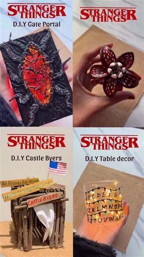 Mini | Crafter on Instagram: "StrangerThings DIY ideas ❤️‍🔥🖤 #strangerthingsedit #strangerthingscast #decor #diyroomdecor #strangerthings"