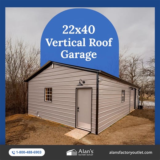 Upgrade your space with our 22x40 Vertical Roof Garage engineered for strength, built for versatility, and perfect for protecting vehicles, tools, and equipment. Get factory-direct pricing, free installation, and unbeatable durability that’s made to last. Visit https://alansfo.com/4elA1hs to order yours. | Alan's Factory Outlet