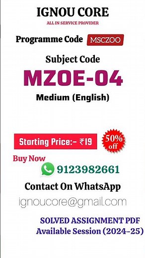 MZOE 04 Solved Assignment PDF 2024-25 in English, MSCZOO program MZOE-04 Solved assignments