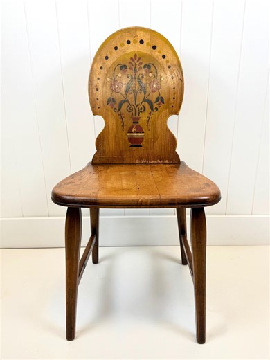 Vintage Hand Painted Folk Chair With Round Back, Rustic Oak and Floral Scandinavian Design - Etsy