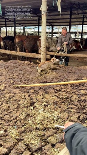 Hilfe für das Kalb: Wie ein Seil den Ausweg aus dem Dungloch sichert