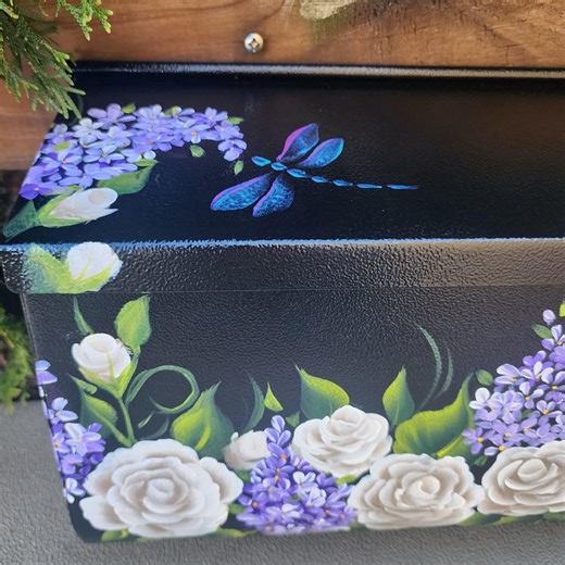 Hand Painted Custom Mailbox, Spring Floral Mailbox Ivory Roses & Lilacs, Wall Mount Mailbox, Optional Butterfly Dragonfly. Housewarming Gift - Etsy