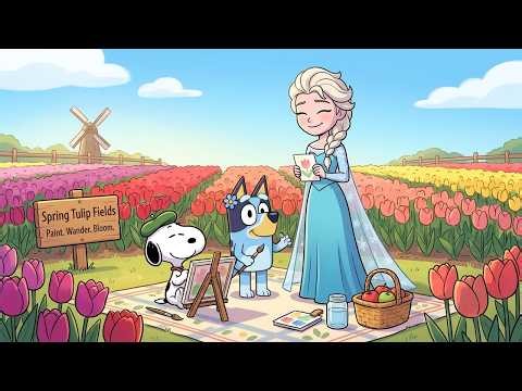 Snoopy, Bluey & Princess Spring Paint 🌷 Lofi Study Beats for Classroom Focus 🎨 Calm Work Flow