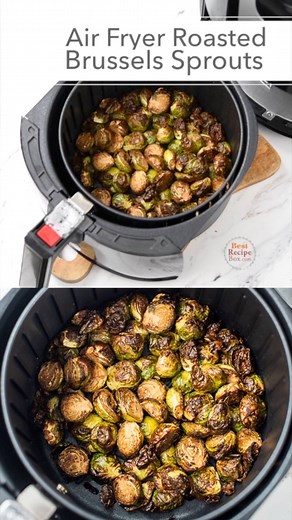 Air Fryer Brussels Sprouts with Balsamic Vinegar are so crispy and wonderful. Can't believe how easy they are to make! RECIPE--> https://bestrecipebox.com/air-fryer-brussels-sprouts/ | Best Recipe Box