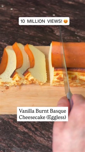 The Best Vanilla Burnt Basque Cheesecake Recipe 😍 Ingredients • Cream cheese: 450 g (softened) • Caster sugar: 100 g • Condensed milk: 120 g • Cornstarch: 15 g • Double cream: 200 g • Yogurt (dahi): 100 g • Vanilla extract: 1–2 tsp • Lime juice: 1 tsp • Salt: a pinch Method 1. Preheat oven to 215°C (top and bottom heat). Line an 8-inch loaf pan with parchment paper, leaving overhang. 2. Blend all ingredients until smooth. 3. Pour into the pan and tap to release air bubbles. 4. Bake for 30–35 mi