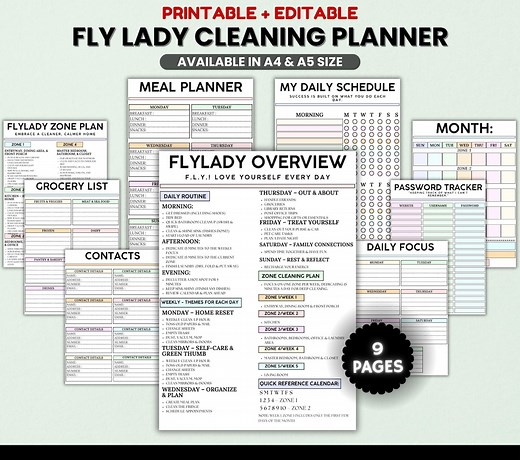 Flylady Cleaning Planner Editable, Control Journal Printable, Cleaning Schedule, Flylady Cleaning Printable, Clean Checklist, Responsibilit - Etsy