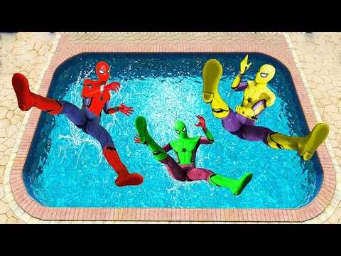 GTA 5 Rainbow Spiderman Jumping into Pool (Euphoria Physics/Ragdolls) #17