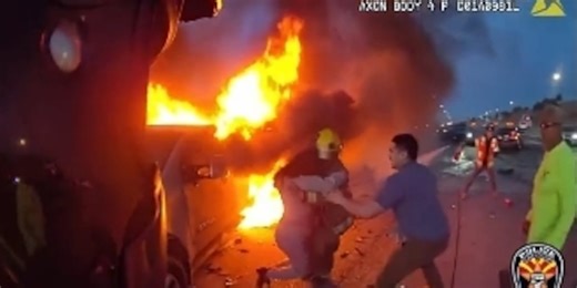‘I thought my life was over’: Nerve-wracking moment caught on camera shows woman rescued from fiery crash