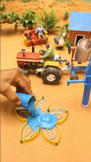 Mini hand pump water science project with flower shape concrete & mixer diytractor cowfarm