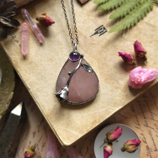 Rose Quartz Pendant, Valentine's Day Gift, Amethyst Necklace, Rose Quartz Jewelry, Bridesmaid Necklace, Wedding Jewelry, Fairycore - Etsy