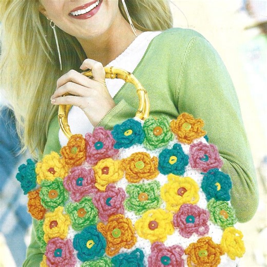 Crochet Retro Flower Bag 3D Floral Tote Pattern Vintage Style Tutorial Digital PDF Download - Etsy