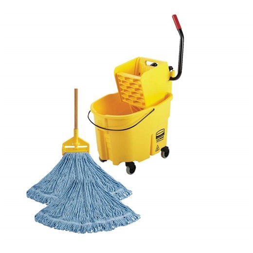 Rubbermaid Commercial Products 6 in. 24# Cotton Wet String Mop and Mop Head Refill WITH Wave Brake 35 qt. Mop Bucket and Wringer Combo 1974341-WB-R - The Home Depot