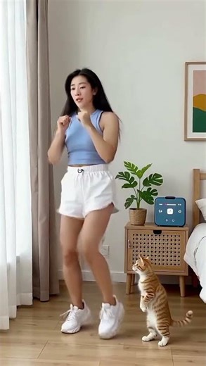 Cute Cat Copies Girl’s Aerobic Workout! Funniest Pet Exercise Challenge #cat #cuteanimal #kitten