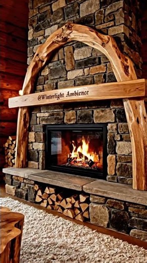 Cozy Winter Cabin Fireplace | Rustic Log Home Living Room & Snowy View