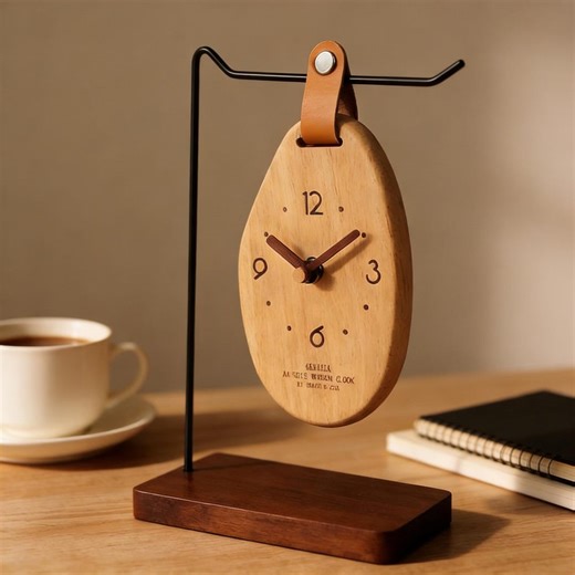 Pebble Shaped Wooden Desk Clock, Walnut Hands, Leather Strap, Metal Stand, Modern Decor - Etsy