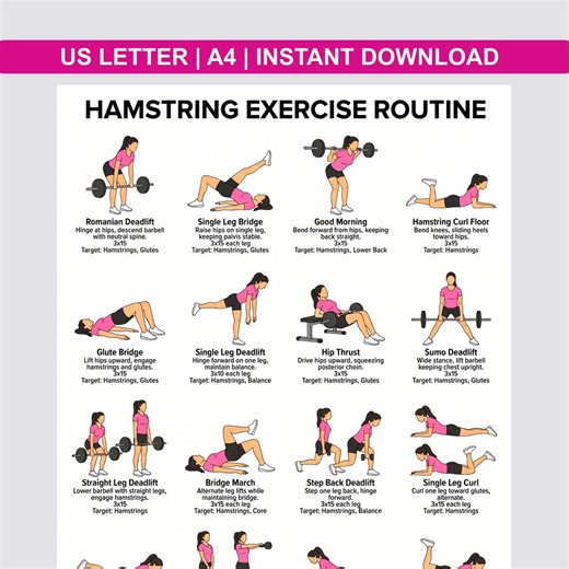 Hamstring Stretching Routine PDF, Exercise 16 Step Guide, Exercises Hamstring Poster, Fitness Planner Home Gym , Instant Download - Etsy