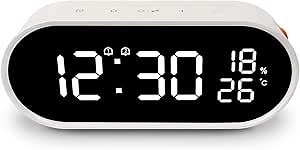 mooas Digital Alarm Clock, Digital Mirror Led Desk Clock with USB, Rolling Pop LED Desk Clock, Brightness Adjustment, 12/24H Mode, Dual Alarm & Snooze, Temperature & Humidity Display (White)