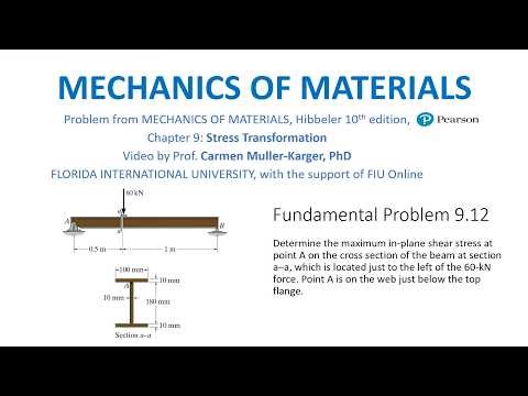 Fundamental Problem 9.12 Determine the maximum in-plane shear stress at point A