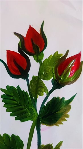 Red rose bud drawing / rose bud painting on canvas #drawing #shorts 💞💞💞