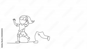 Animated self drawing of continuous line draw bullying children. Angry boy pulling girl's hair. She look of shock and pain. Problem of Physical bullying at school. Full length one line animation