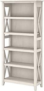 Bush Home Tall 5 Shelf Bookcase for Living Room or Home Office, Large Bookshelf, Modern Farmhouse Style, Key West Collection, Linen White Oak
