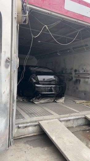 Black Car Painting Process Inside Specialized Booth