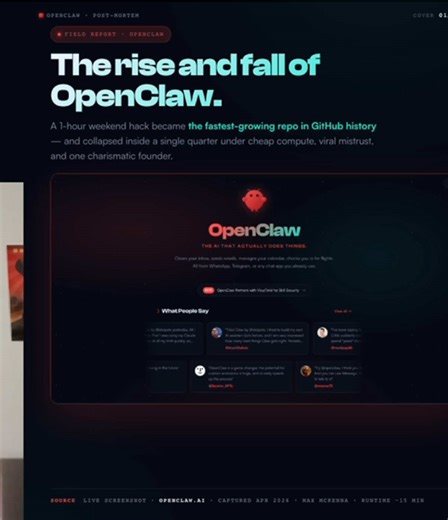 The Rise and Fall of OpenClaw: Hype, Hackers, and Havoc 🔧 Need AI built for your company?: https://www.upwork.com/freelancers/~01b6d2083214deffb6 My apps- 🍎 iOS: https://apps.apple.com/us/developer/jadetrade-marketplace-llc/id1814980463&ved=2ahUKEwjE8pn3toyUAxU1l4kEHVeMAk8QFnoECBYQAQ 🤖 Android: https://play.google.com/store/apps/developer?id=JadeTrade 🥊 AI App UI Generator: https://uipunch.com This is the story of OpenClaw. How Peter Steinberger's one-hour weekend WhatsApp-to-Claude bridge b