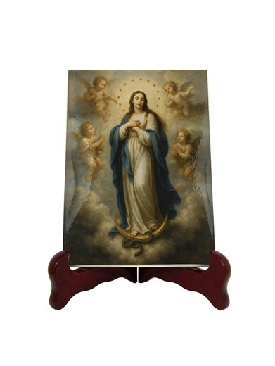 Ceramic Icon Immaculate Virgin Mary Religious Plaque Catholic Art Devotional