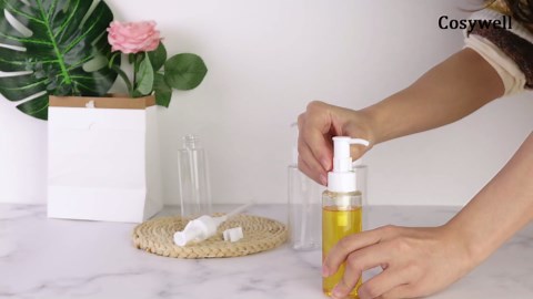 Cosywell Empty Plastic Pump Bottles Dispenser TSA Approved 3.4oz 4 Pack Portable Empty Refillable Container Clear Plastic Lotion Pump Dispenser Bottle for Facial Cleansing Oil Shampoo Shower Gel