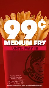 Nothing beats hot & crispy fries… except getting a Medium Fry for 99¢ until May 18 🍟 | Wendy's