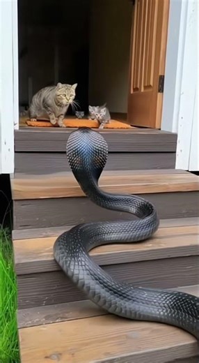 A life-or-death standoff at the door: A mother cat fights desperately to protect her kittens.