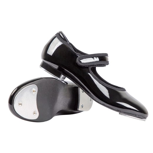 Dynadans Velcro Easy Strap Patent Girls' Tap Shoes (Toddler/Little Kid/Big Kid), Black
