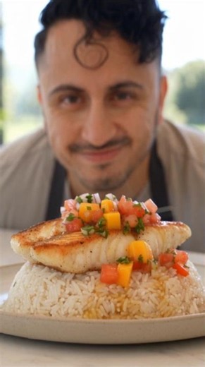 Crispy Pan-Seared Tilapia over Coconut Rice & Mango Salsa 🥭🐟
