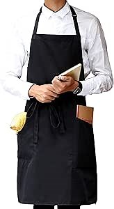 Aprons for Women Men Adjustable - Black Kitchen Cooking Apron with 2 Pockets for Adults Painters BBQ Dishwasher Apron Long Waist Strap