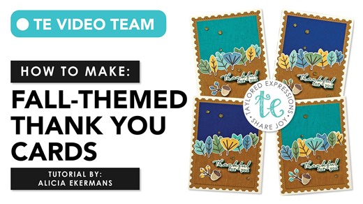 Thank you cards never go out of season, so you'll want to have a stack of fthem ready whenever an occasion arises. Alicia Ekermans is in the fall mood and creating some thank you cards perfect for the autumn season. . "I love fall and couldn't stop creating just one set of leaves with the Awesome Autumn stencil, so I used more colors and made four fall thank you cards. . To go with the 'woodsy' theme, I used the Knock on Wood background stamp for added texture on the cardstock panels. Some gold 