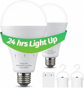 2 Pack Rechargeable Light Bulb Emergency Battery Operated Light Bulbs LED Dimmable 6000K 9W 800LM E26 Up to 24 Hours for Power Outage Hurricane