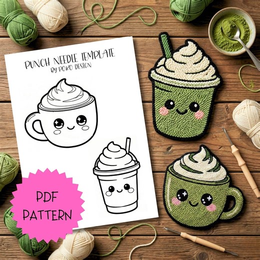 Matcha Punch Needle Template, Punch Embroidery Design, Punch Needle Patterns - Etsy UK