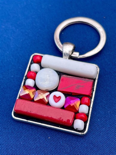 Red and White Mini Mosaic Glass and Bead Keychain - Etsy