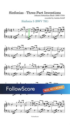 Bach – Sinfonia No. 5 in E-flat, BWV 791 (Three-Part Invention) | Piano Sheet Music Real Recording