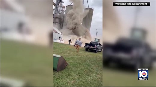 Workers run from grain elevator collapse in Illinois