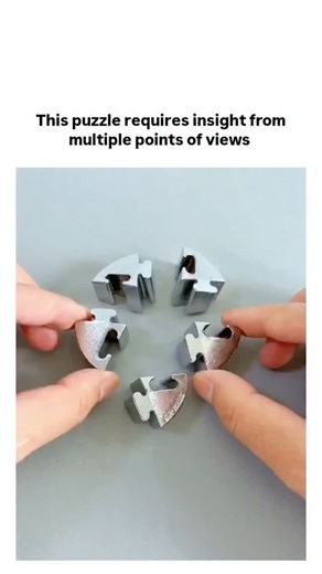 Theloughlab on Instagram: "The post features a video of disassembling a complex 3D metal cast puzzle, where five interlocking pieces form a circle and require rotating the assembly 90 degrees while sliding segments to unlock, illustrating the caption's emphasis on multi-perspective insight. Such disentanglement puzzles boost spatial reasoning skills; a 2016 study in Computers in Human Behavior showed participants improved mental rotation accuracy by 25% after 10 hours of similar 3D puzzle practi