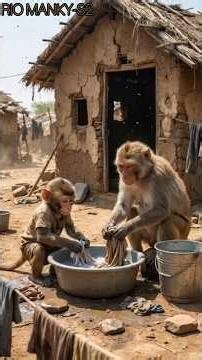 Poor baby monkey stole wasingmashinfor his sister 😭 ,#ai​ #monkey #wasingmashin