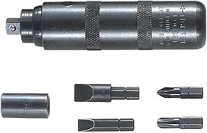 Klein Tools 70220 Impact Driver, Made in USA, Reversible Driver Set Includes 3/8-Inch Square Drive Adapter and Four Hex Bits