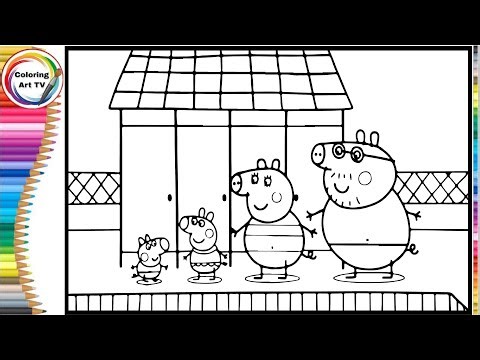 Peppa Pig and her family enjoy their summer vacation at the pool _ Peppa Pig coloring page