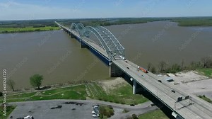 Hernando de Soto Bridge in Memphis Mississippi River, Trafic in Background. Arkansas and Tennessee Line